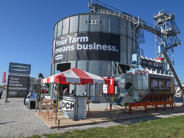 Grain bins and grain handling equipment are expected to rise in 2023, according to John Tuttle of Brock Grain Systems. The company is one of hundreds with exhibits at this week&#039;s Farm Progress Show in Boone, Iowa. Many exhibitors interviewed by DTN project farm input and other costs to go up next year. (DTN photo by Matthew Wilde)