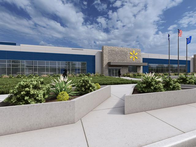 An architectural rendering of Walmart&#039;s plans to develop a case-ready processing plant in Olathe, Kansas, a suburb of the Kansas City area. (Image courtesy of Walmart)