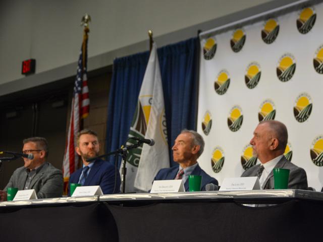 CEOs from major commodity groups and equipment manufacturers held a press conference Thursday at Commodity Classic in New Orleans. The CEOs focused on high fertilizer prices, supply chain challenges and other production costs. (DTN photo by Chris Clayton)
