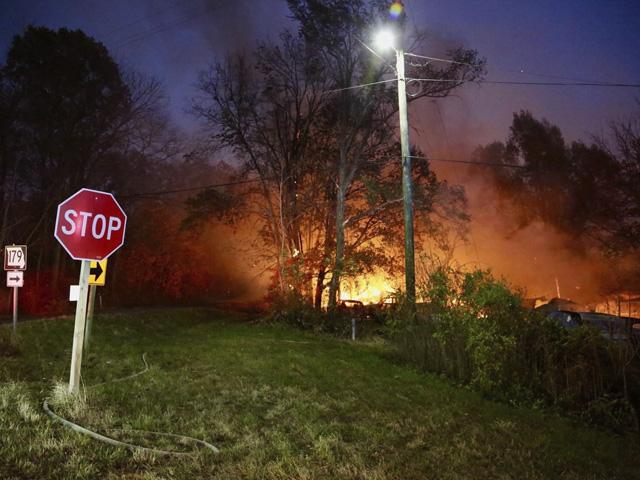 A wildfire spread from a farmer&#039;s field into Wooldridge, Missouri, where more than 20 buildings were destroyed or damaged leaving about half the small town devastated. (Cooper County Fire Protection District photo)