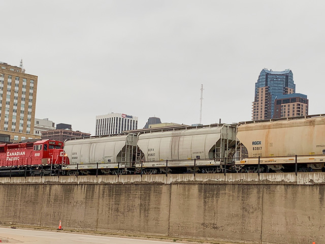 The Staggers Rail Act of 1980 is a U.S. federal law that deregulated the American railroad industry to a significant extent, replacing it with the regulatory structure that had existed since the Interstate Commerce Act of 1887. Pictured is a CP train moving through downtown St. Paul, Minnesota. (DTN photo by Mary Kennedy)