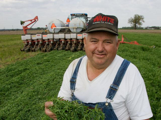 Ohio farmer David Brandt, 76, was known across agriculture as a no-till and cover-crop guru. He explained his move to no-till was driven by a need to reduce soil erosion. Brandt even became a social media meme with the quote, "It ain&#039;t much, but it&#039;s honest work," tied to his photo.  (DTN file photo)