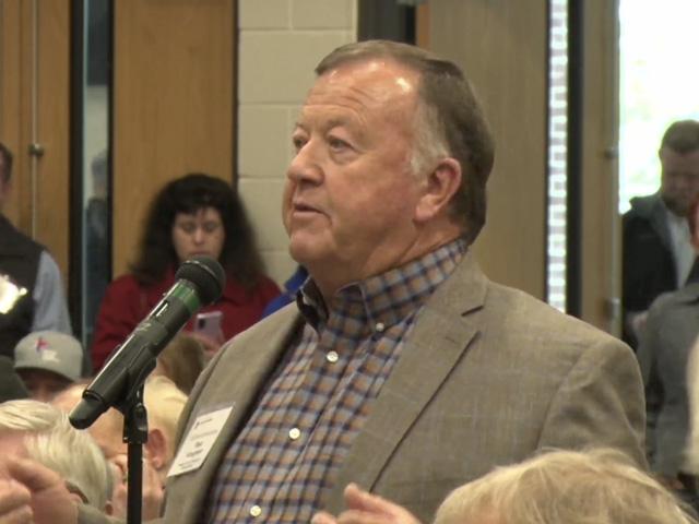 Dee Vaughan, a farmer from Dumas, Texas, addresses members of the House Agriculture Committee and other Texas lawmakers who held a listening session in Waco, Texas. Vaughan talked about the declining buying power of payment limits and the need to update base acres as well. (image from House Agriculture Committee livestream) 