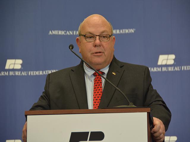 Zippy Duvall, a Georgia farmer and president of the American Farm Bureau Federation, spoke Sunday at AFBF's annual meeting about his group's disappointment over the waters of the U.S. rule and hopes to get a farm bill passed in Congress this year. (DTN photo by Chris Clayton)