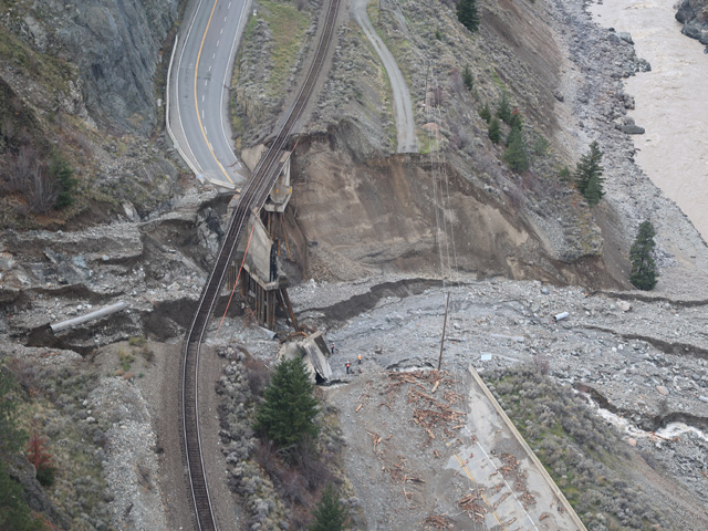 The Tank Hill underpass on Highway 1 was one of several locations to see mudslides destroy roads and rails in British Columbia Nov. 14-16, essentially cutting off Vancouver and its port from the rest of Canada. (British Columbia Ministry of Transportation and Infrastructure photo)