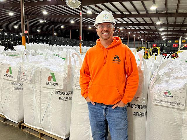 Making sure his team maintains a focus on producing quality seed is key for Drew Yingling, who is the site lead at Bayer's Stonington, Illinois, commercial soybean processing facility. (DTN Photo by Pamela Smith)