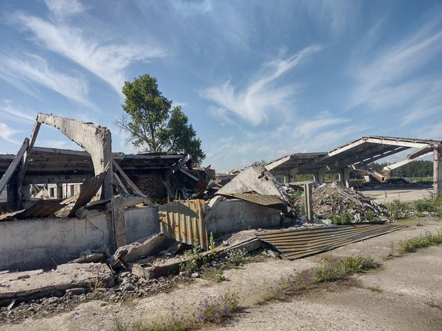Farm storage buildings for grain, fertilizer and machinery have been destroyed by Russian attacks, including these on Serhii Iakovenko&#039;s farm in northern Ukraine. (Photo by Iurii Mykhailov)