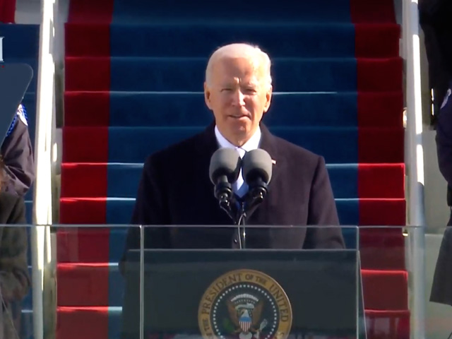 President Joe Biden, giving his swearing-in speech Wednesday afternoon, called for unity in the country moving forward. Getting to work, Biden signed at least 17 executive actions after entering the White House on issues ranging from the coronavirus to immigration and climate change. (Image from livestream) 