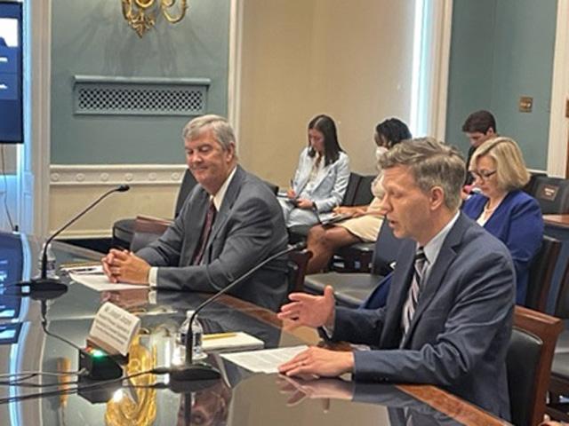 Joe Outlaw, extension economist and co-director of the Agricultural and Food Policy Center at Texas A&amp;M University, and Joseph Janzen, assistant professor, Department of Agricultural and Consumer Economics, University of Illinois at Urbana-Champaign, testify at a House Agriculture subcommittee hearing on economic perspectives on the commodity and crop insurance programs in the farm bill. (DTN photo by Jerry Hagstrom)