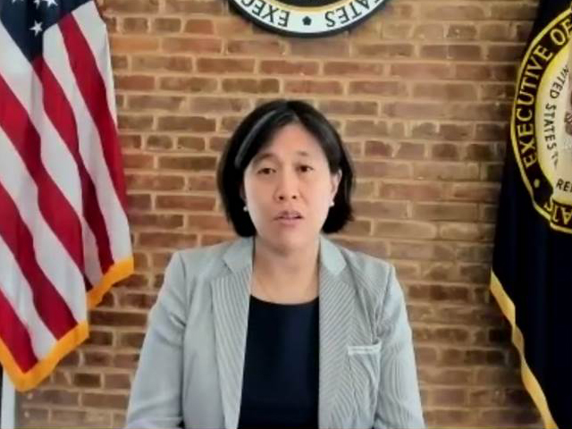 U.S. Trade Representative Katherine Tai, speaking during an online event dubbed "Greening U.S. Trade Policy," talked about a range of topics from illegal logging to electric cars. She also talked about taking U.S. agricultural policies on climate change into trade talks. (DTN image from livestream)