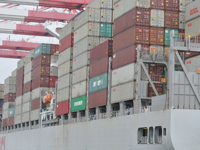 Agricultural shippers are charging that shipping companies are denying them access to cargo containers so they can send empty containers back to China to be loaded more easily with Chinese goods. Among the ports with issues over empty containers is the Port of Long Beach, California, where this cargo ship was docked in 2018. (DTN file photo by Chris Clayton)