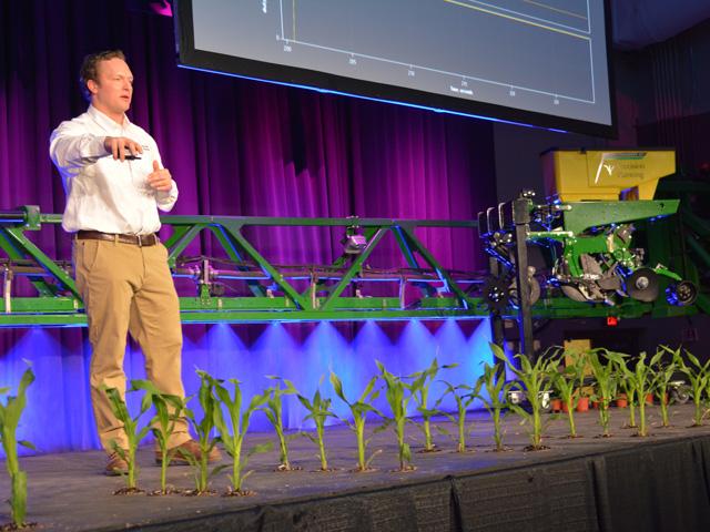 Luke Stuber, Precision Planting Symphony product manager, explains how the company&#039;s Symphony Nozzle Control System works during a media event on Jan. 17. Precision Planting officially unveiled new sprayer technology and equipment it&#039;s developing on Jan. 18 during its annual 2022 winter conference at the company&#039;s headquarters in Tremont, Illinois. (DTN/Progressive Farmer photo by Matthew Wilde)