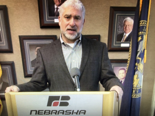Mark McHargue, newly named president of the Nebraska Farm Bureau, talks about the importance of trade to agriculture in his state on Tuesday. NFB released an analysis of Nebraska agricultural trade in 2019, but also looked forward with recommendations for the Biden administration and Congress. (DTN image from livestream)
