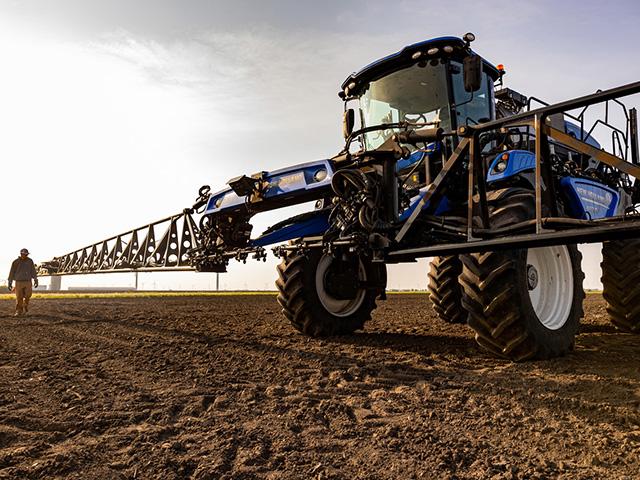 New Holland's 2023 Guardian Front Boom Sprayer features all-new electronic controls and offboard connectivity, upgrades liquid management system controls in the cab and adds full integration to its Precision Land Management intelligence infrastructure. (Photo courtesy of New Holland)