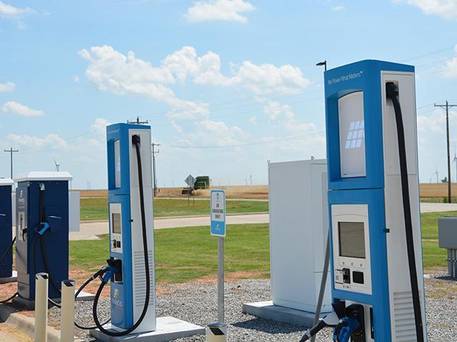 The infrastructure bill signed by President Joe Biden this week has $7.5 billion to build more charging stations around the country. These charging stations were built in rural Oklahoma. The Build Back Better Act, which passed the House on Friday, increases tax incentives to up to $12,500 per vehicle to increase demand for electric vehicles. (DTN file photo by Chris Clayton) 