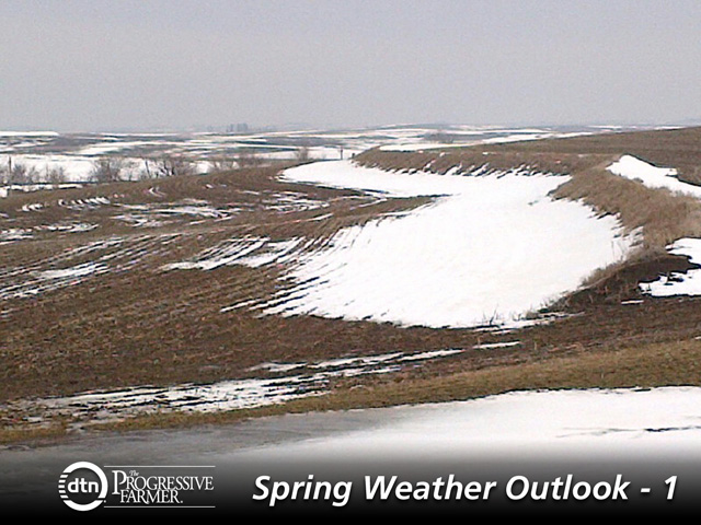 Late-winter snow in western Iowa produced minimal soil moisture while delaying the start of field work. (DTN photo by Bryce Anderson)