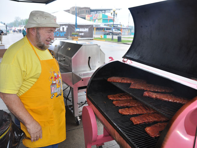 Plenty of pork was cooking Wednesday at the World Pork Expo in Des Moines. (DTN photo by Chris Clayton)