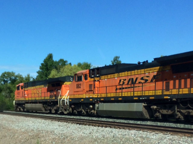 A BNSF locomotive moving through northwest Minnesota along the Northern Corridor. (DTN photo by Mary Kennedy)