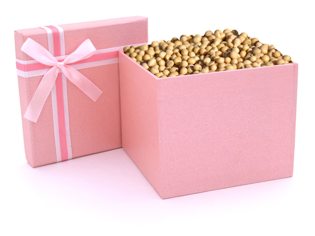 Of all USDA&#039;s gifts unwrapped Thursday, the most surprising might have been in soybeans. (Gift box photo by Jpquidores, CC BY-SA 2.0; soybean photo by Jim Patrico; DTN photo illustration by Nick Scalise)