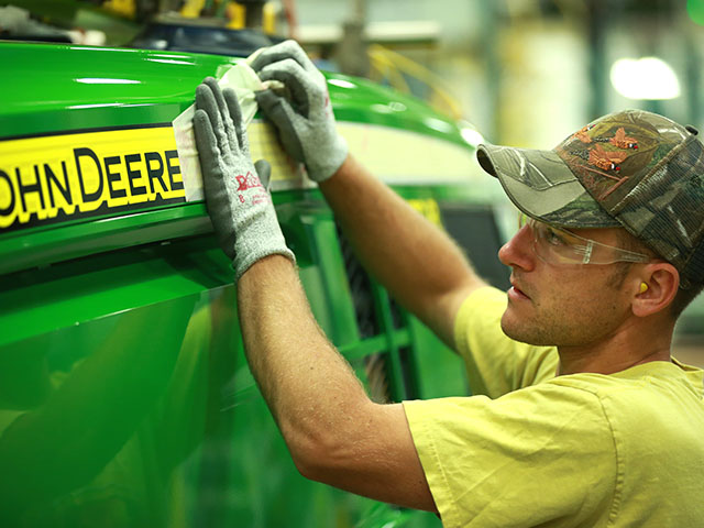 John Deere's factory in Waterloo, Iowa, is still pumping out big tractors, albeit at a slower rate as sales slip. (Photo courtesy John Deere)