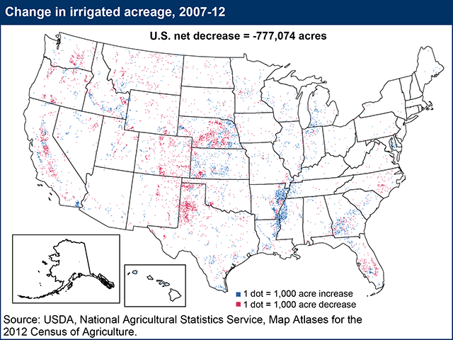 USDA's latest Census of Agriculture found more irrigated acres coming into production in the humid east, while drought pushed irrigators out of the West.