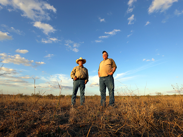 Daniel Boone (left, with Bill Armstrong, a retired Texas wildlife biologist) said the key to quality deer is not only harvesting a certain number but also taking a certain type. (DTN/Progressive Farmer photo by Karl Wolfshohl)