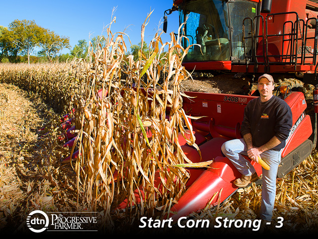 For Kevin Kalb, the season for high-yield corn begins right behind his combine. (DTN/The Progressive Farmer photo by Dave Charrlin)
