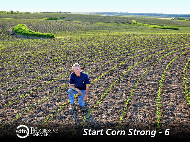 Steve Berger and his dad, Dennis, have been no-till farming since the 1970s in southeast Iowa near Wellman. Steve pointed out producing high corn yields on land that has had no tillage in more than 30 years is unusual and offers many challenges. (DTN/The Progressive Farmer photo by Lynn Betts)