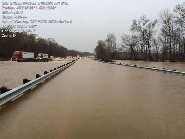 Flooding along Interstate 20 in north-central Louisiana is just one example of the effects of record heavy rain in the March 9-11 time frame. (Louisiana Homeland Security photo)