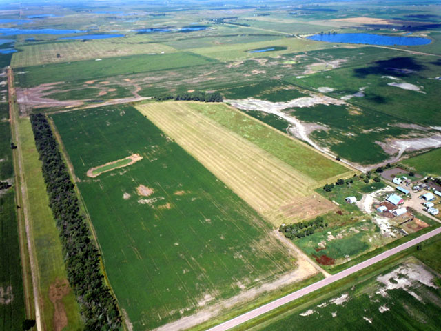 South Dakota farmer Arlen Foster asked the U.S. Supreme Court to consider a USDA procedure to determine wetlands on a 0.8 acre area of land in the Prairie Pothole region. Foster contends snow melt from a tree belt (pictured lower left) is the source of standing water. (Photo courtesy of the Pacific Legal Foundation)