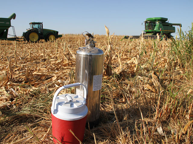 A functioning fire extinguisher should be in the cab of every harvest vehicle this fall. It can save lives and expense. (DTN/The Progressive Farmer photo by Pamela Smith)