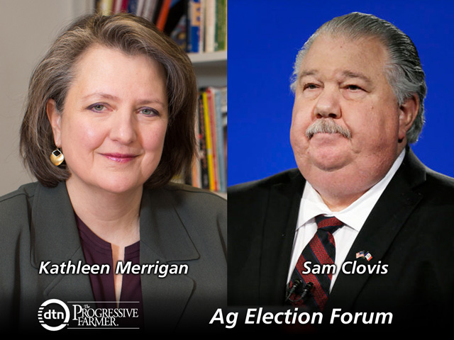 A forum hosted by the Farm Foundation on Wednesday included Kathleen Merrigan (left), former deputy secretary of USDA in the first Obama administration, who represented Democrat Hillary Clinton, and Sam Clovis, an Iowan who is co-chair of Republican Donald Trump&#039;s national campaign. (Courtesy photos)