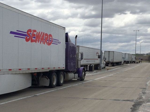 Truckers take a mandatory break at a rest stop. (DTN photo by Mary Kennedy)