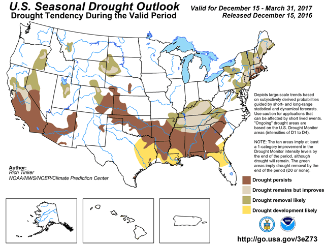 NOAA now expects many drought areas of the Southeast, Northeast, Black Hills and far West to show notable improvement or to even end by next spring. (NOAA graphic by Nick Scalise)