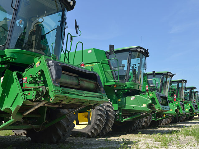 Inventories at farm equipment dealers have fallen, but sales of combines and high-horsepower tractors continue to be slow. (DTN/The Progressive Farmer photo by Jim Patrico)