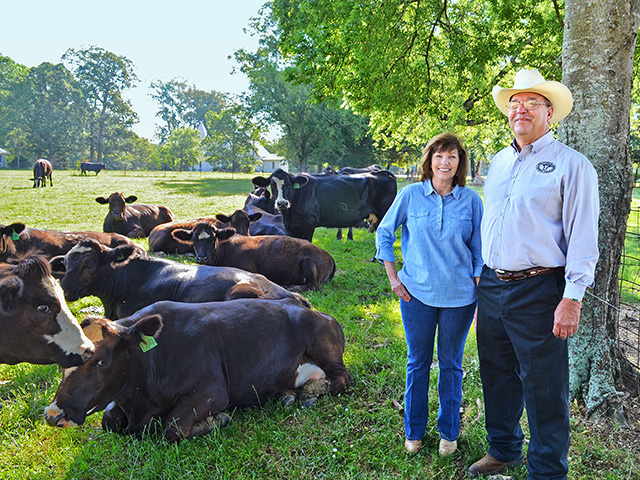 Jimmy and Kathleen Holliman raise Simmental-Angus beef in Dallas County, Alabama. A fifth-generation cattleman, Jimmy says any producer today is likely already a good steward of the land.(DTN/Progressive Farmer photo by Victoria G. Myers)