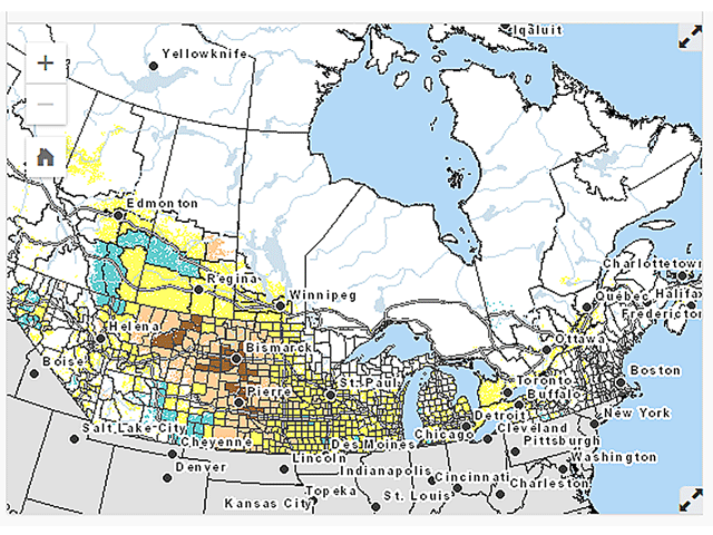 The Crop Condition Assessment Program (CCAP) thematic map shows crop and pasture conditions across the Prairies for the week of July 2 to 8 to range from Similar to Higher than normal at a 1-kilometre resolution. (DTN graphic by Scott R Kemper)