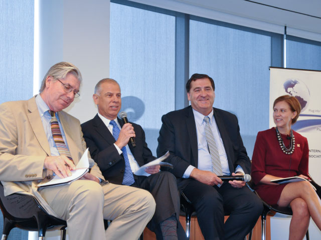 Agricultural trade under NAFTA was the focus of a forum sponsored by the Washington International Trade Association on Wednesday. One panel included, from left, Joe Glauber, former USDA chief economist; Jaime Castaneda of the U.S. Dairy Export Council; Gary Martin, president of the North American Export Grain Association; and Darci Vetter, diplomat in residence for the Clayton Yeutter Institute at the University of Nebraska. (Photo by Chris Clayton)