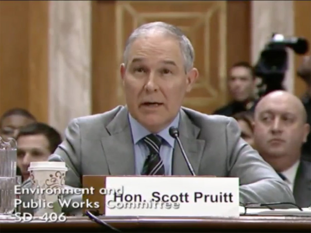 U.S. Environmental Protection Agency Administrator Scott Pruitt made his first appearance before the U.S. Senate Environment and Public Works committee on Tuesday. (YouTube screenshot)