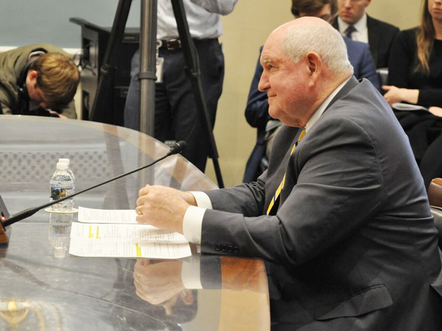 Ag Secretary Sonny Perdue highlighted some of the issues with ag and trade at a congressional hearing Tuesday on the state of the rural economy. (DTN photo by Chris Clayton)