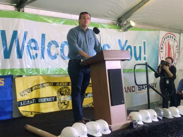 Sen. Ted Cruz, R-Texas, held a rally Wednesday at the now-bankrupt Philadelphia Energy Solutions refinery on the East Coast. (Photo from Facebook Live video)