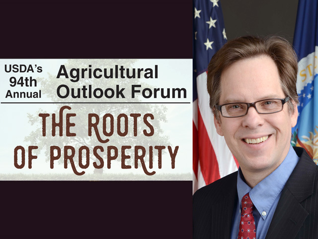 Robert Johansson, USDA chief economist and acting deputy undersecretary for farm production and conservation, spoke at the annual USDA Agricultural Outlook Forum in Arlington, Virginia, on Thursday. (Courtesy photo)