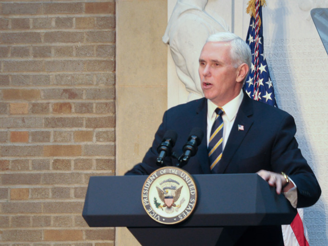 Vice President Mike Pence talks Tuesday about the Trump administration&#039;s work on behalf of farmers and rural America during an Ag Day event at USDA headquarters in Washington, D.C. (DTN photo by Greg Horstmeier) 