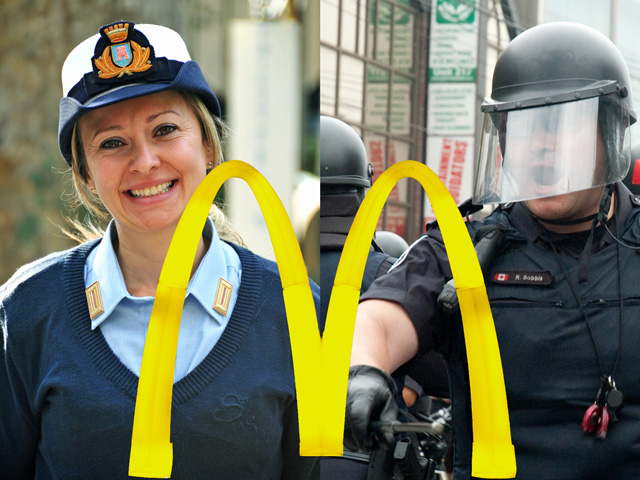 McDonald&#039;s seems to be playing the roles of both good cop and bad cop when it comes to dealing with the beef industry. (Photo on left by archer10, CC BY-SA 2.0; photo on right by Jason Hargrove, CC BY-SA 2.0; McDonald&#039;s Arches by Hakan Dahlstrom, CC BY 2.0; DTN photo illustration by Nick Scalise)