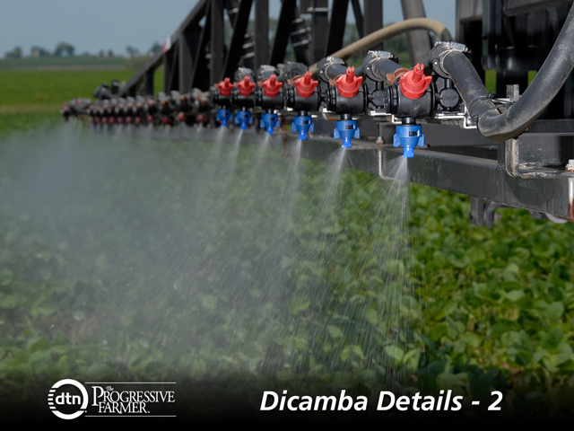 Nozzle selection and boom height are critical to limiting the amount of physical drift experienced with new dicamba formulations. (Photo courtesy of TeeJet)