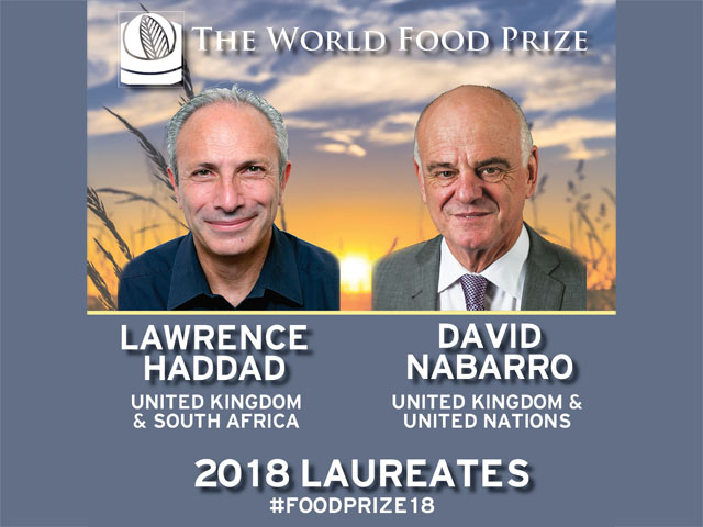 Lawrence Haddad (left) and David Nabarro were named World Food Prize 2018 laureates. (Photos courtesy of the World Food Prize)