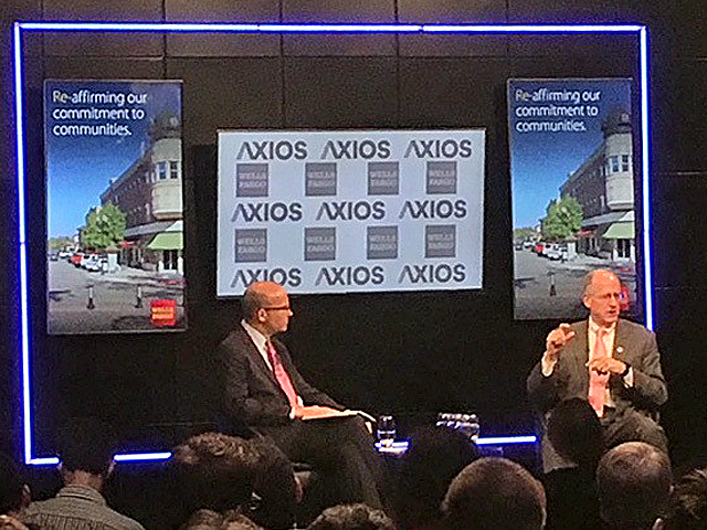 Mike Allen of Axios, left, and House Agriculture Committee Chairman Michael Conaway, R-Texas, at Tuesday&#039;s Axios "The Hometown Tour" event in Washington. (DTN photo by Jerry Hagstrom)