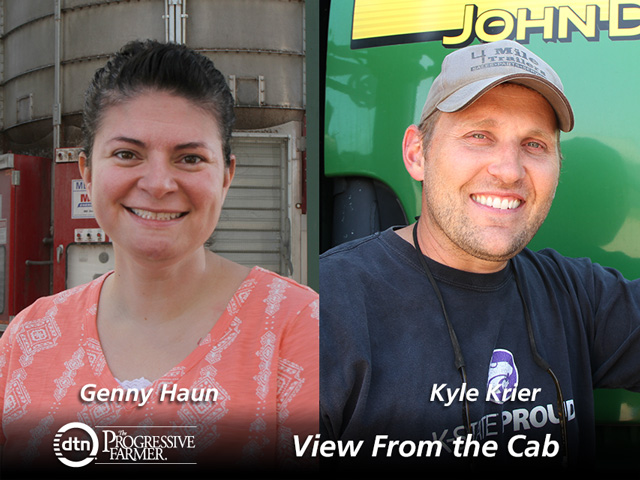 Farmers Genny Haun, of Kenton, Ohio, and Kyle Krier, of Claflin, Kansas, are reporting on crop conditions and agricultural topics throughout the 2018 growing season as part of DTN's View From the Cab series. (DTN photos by Pamela Smith) 