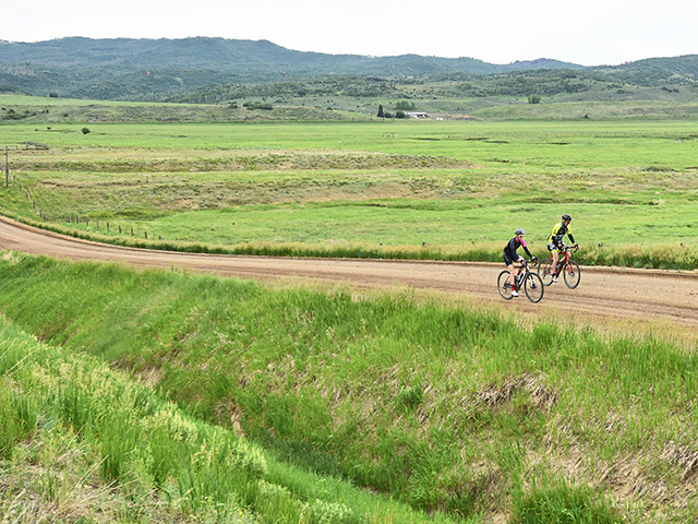 Biking enthusiasts enjoy the rural landscape on dirt roads during the annual Moots Colorado Ranch Rally. (Progressive Farmer photo by Joel Reichenberger)