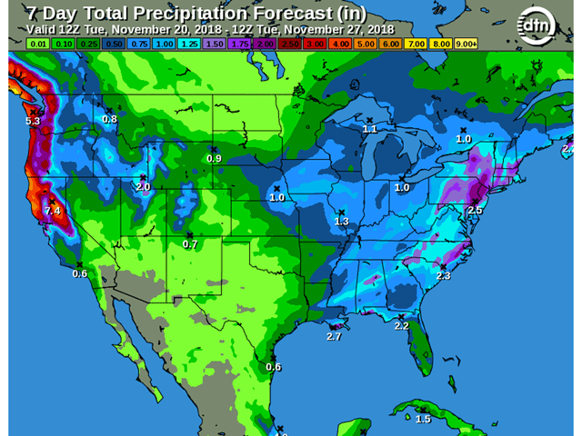 The weather outlook for the Midwest calls for warm weather during the next five days with little precipitation. However, chances for precipitation increases in southern and eastern areas of the Midwest by the weekend. (DTN graphic)